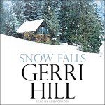 Snow Falls Audiobook Cover (a small cottage sitting on a hill with snow surrounding it)