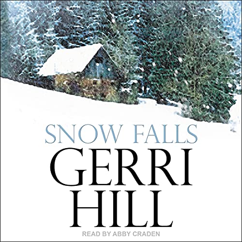 Snow Falls Audiobook Cover (a small cottage sitting on a hill with snow surrounding it)